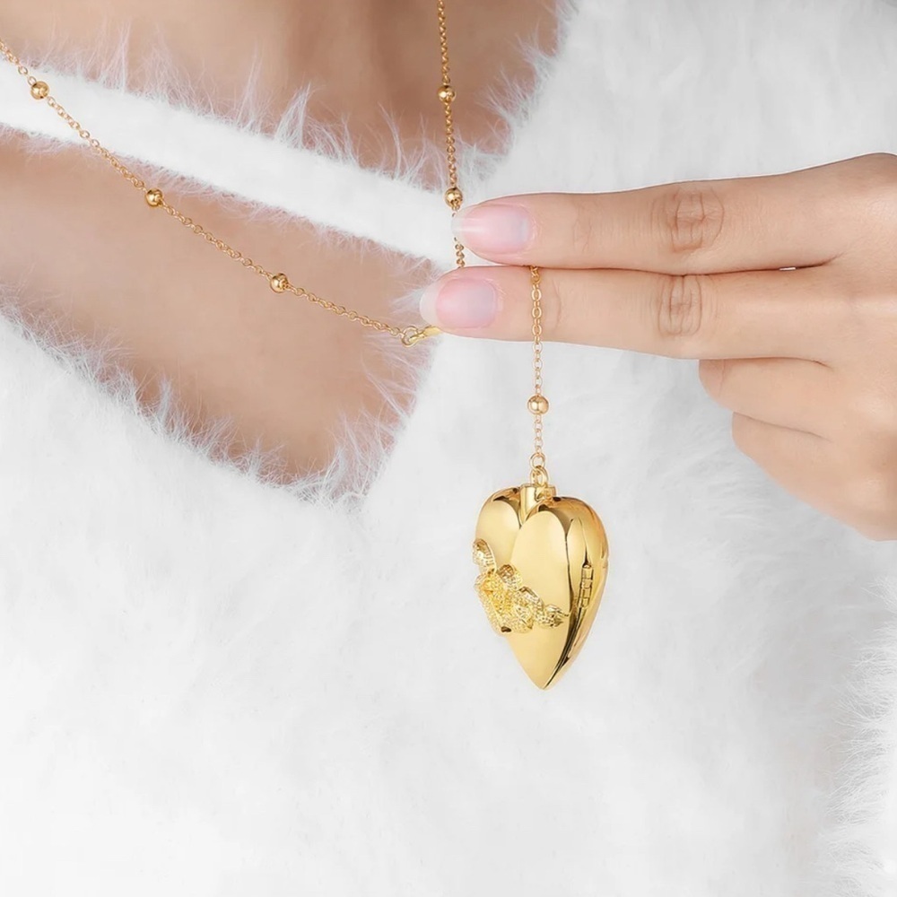 ⭐️NEW⭐️ 18K Gold LDR Serpent Opening Heart Rosary Locket Necklace - Picture 3 of 7